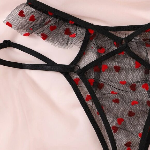 Heart Pattern Mesh Lingerie Set - Picture 4 of 5